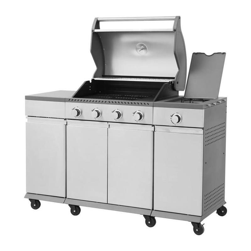 Barbecue à gaz - COOKING BOX - BRISBANE - Inox - 142 X 57 X 112 cm - Gris
