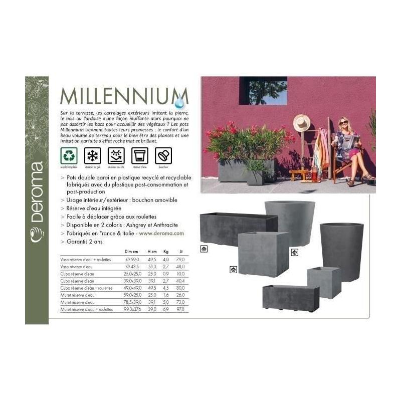 Pot de fleur Vase - DEROMA - Millennium R - Anthracite - 53 cm - Réservoir d'eau