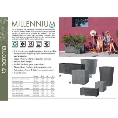 Pot de fleur DEROMA Millennium R Ashgrey - Réservoir d'eau - 53 cm