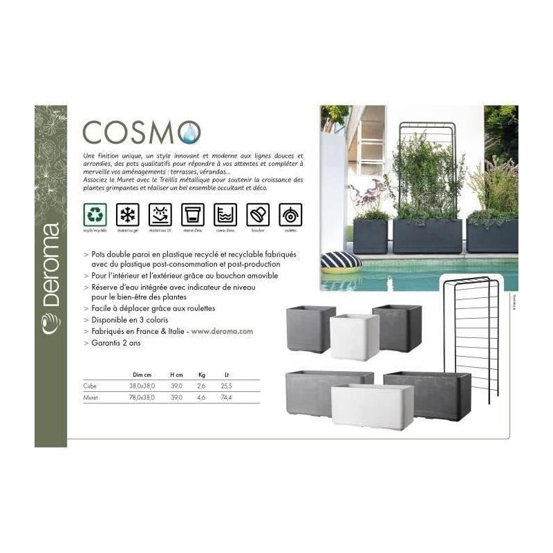Jardinière Muret DEROMA Cosmo Anthracite - Réserve d'eau - Roulettes