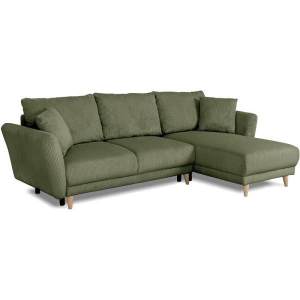 Canapé d'angle convertible réversible - 3 / 4 places - CLAUDIUS - Tissu Lincoln Kaki - Coffre - 244 x 158 x 86 cm