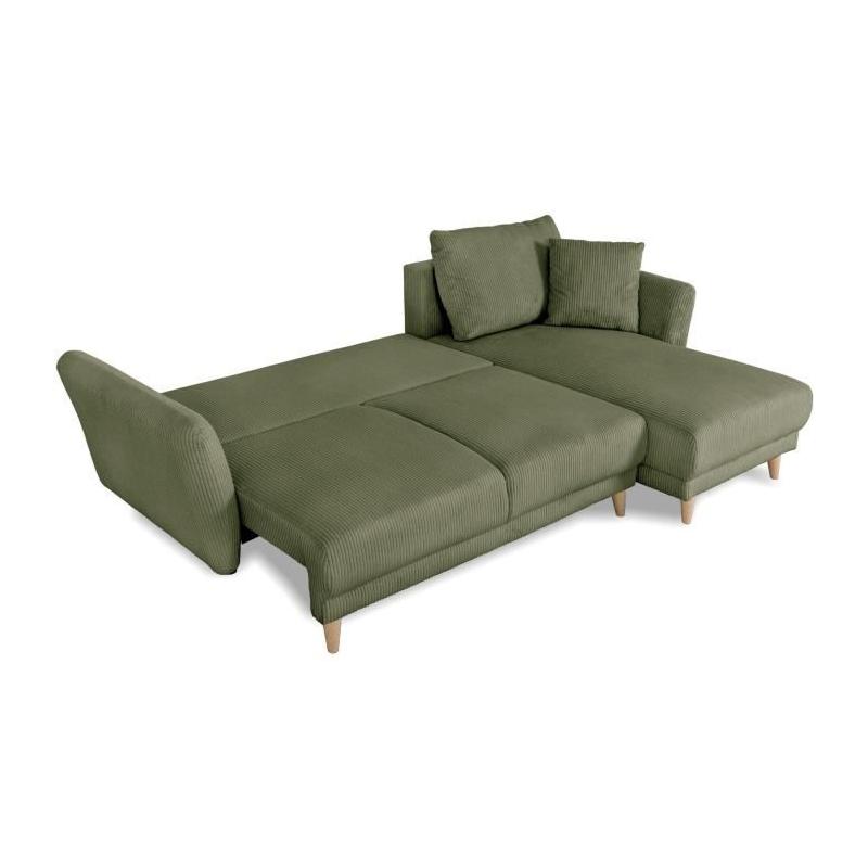 Canapé d'angle convertible réversible CLAUDIUS 3/4 places - Lincoln Kaki - Coffre