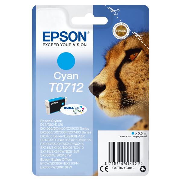 EPSON Cartouche d'encre T0712 Cyan - Guépard (C13T07124012)