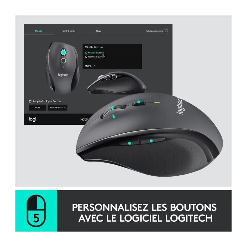 Souris sans fil Logitech M705 Gris - Dimensions compactes
