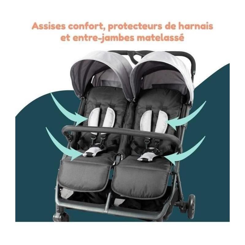 Poussette Double Compacte pour Jumeaux - Bambisol DS209 GRIS NOIR