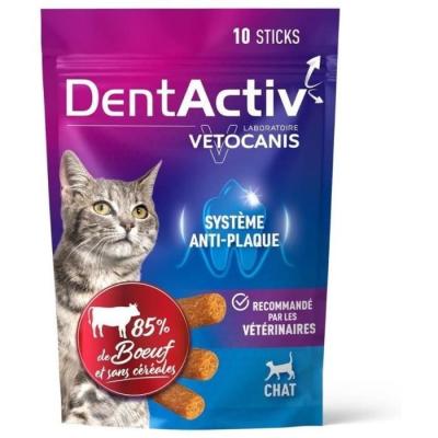 Friandises DentActiv - 10 Bâtonnets pour Hygiène Bucco-Dentaire au Boeuf - VETOCANIS