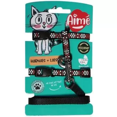 Kit harnais et laisse réfléchissant rouge pour Chat - AIMÉ