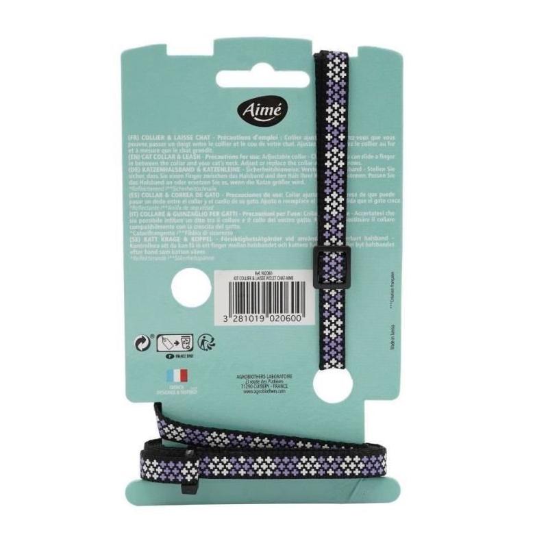 Ensemble collier et laisse réfléchissant violet pour chat - AIMÉ