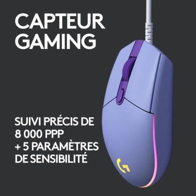 Souris gamer Logitech G203 Lightsync RGB Lilas - USB