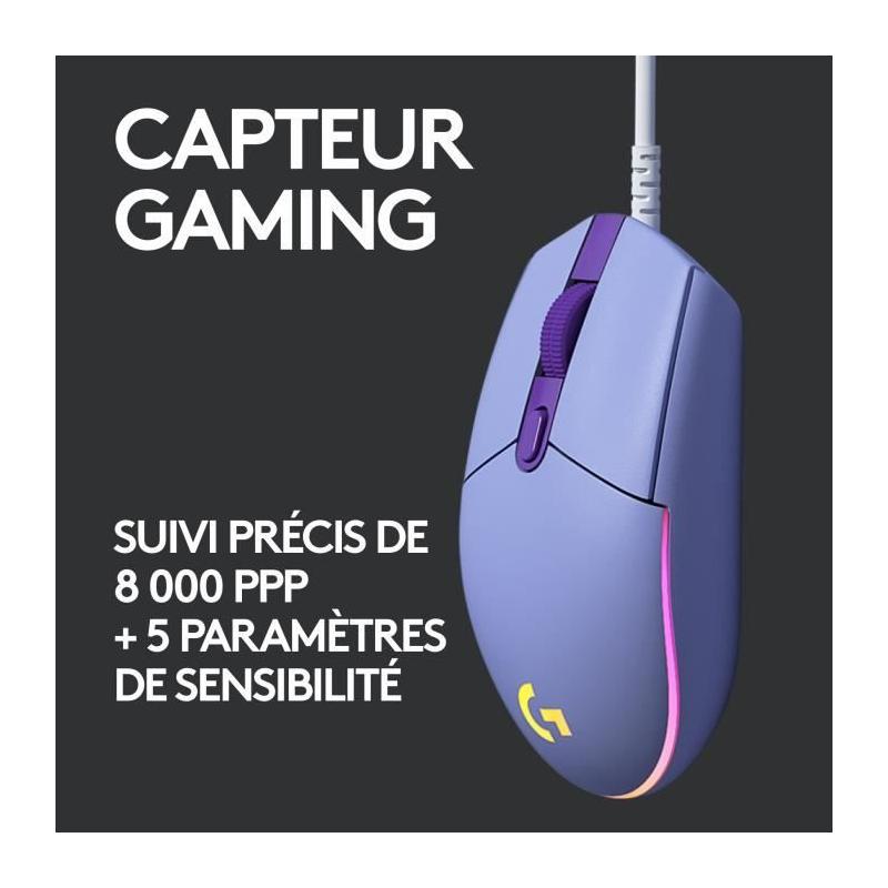 Souris gamer Logitech G203 Lightsync RGB Lilas - USB