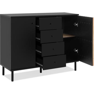 Buffet MONZA 01B Noir/Chene artisan - 2 portes - 4 tiroirs - 118x90x40 cm
