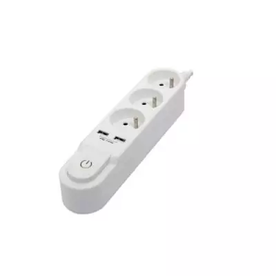 Bloc multiprise CHACON avec interrupteur - 3 prises 16A et 2 sorties USB 2A