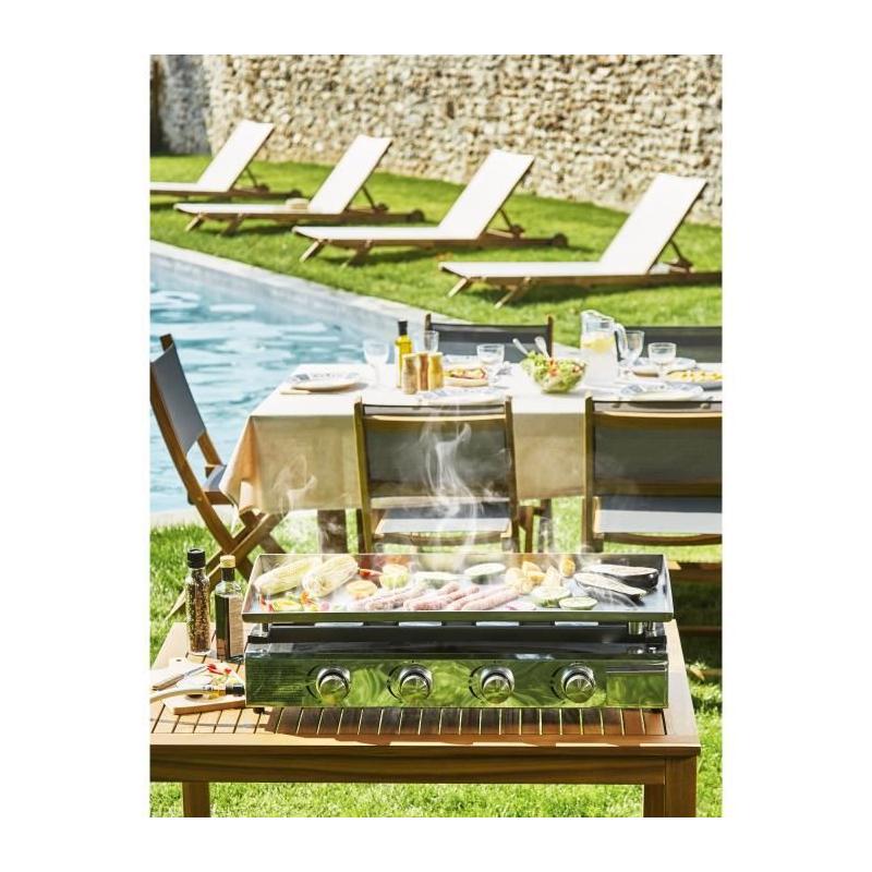 Plancha à gaz BRASILIA - 4 feux - Tout inox - XXL - 84 x 34 cm