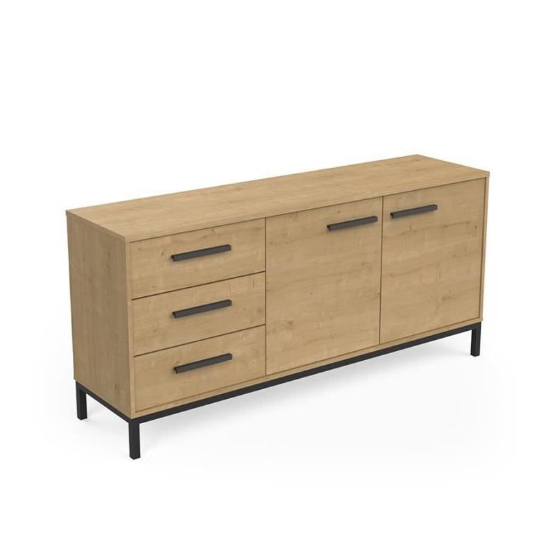 Enfilade 2 portes / 3 tiroirs CRAFT Chene Hamilton / Noir - 152 x 39,5 x 72,3 cm