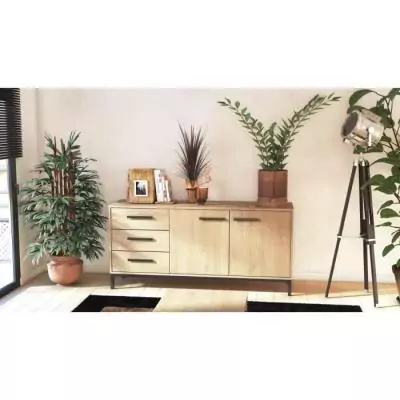 Enfilade 2 portes / 3 tiroirs CRAFT Chene Hamilton / Noir - 152 x 39,5 x 72,3 cm