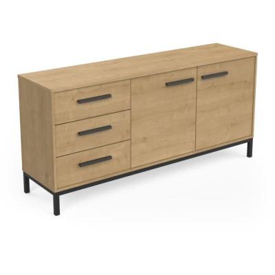 Enfilade 2 portes / 3 tiroirs CRAFT Chene Hamilton / Noir - 152 x 39,5 x 72,3 cm