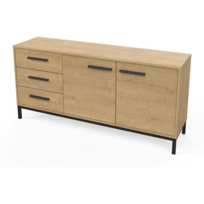 Enfilade 2 portes / 3 tiroirs CRAFT Chene Hamilton / Noir - 152 x 39,5 x 72,3 cm
