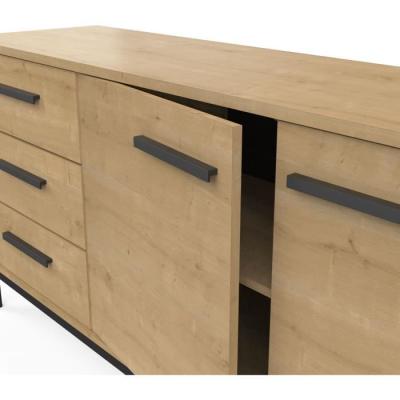 Enfilade 2 portes / 3 tiroirs CRAFT Chene Hamilton / Noir - 152 x 39,5 x 72,3 cm