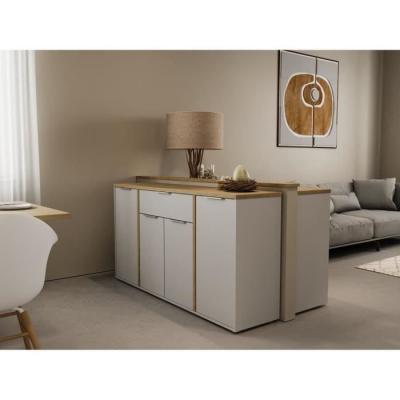 Enfilade ACCESS - 4 portes + 1 tiroir - Chene Hamilton/Blanc - Made in France