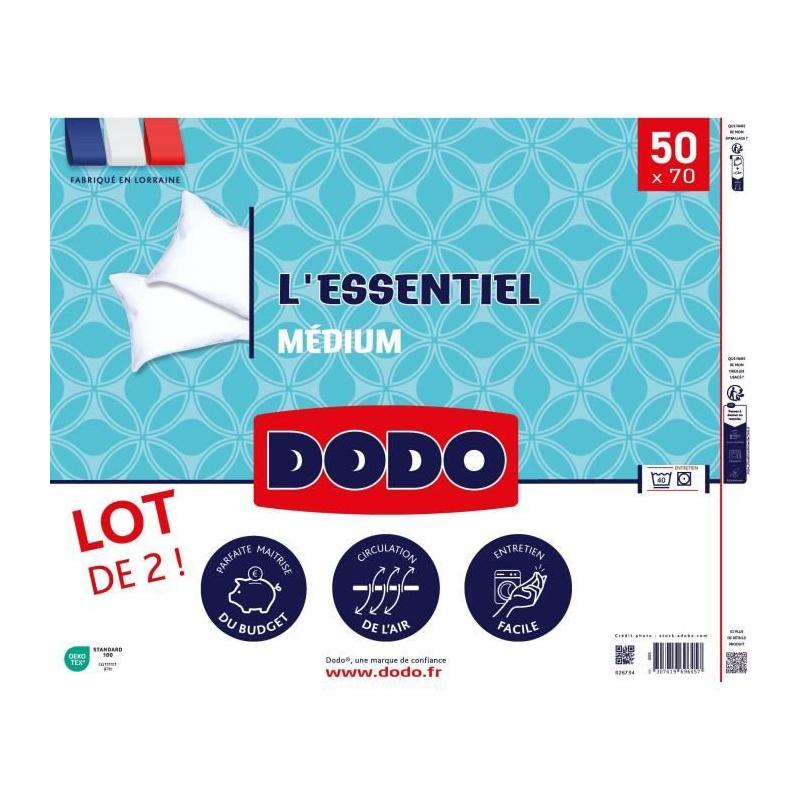 Lot de 2 Oreillers Médium DODO - L'ESSENTIEL - 50x70 cm