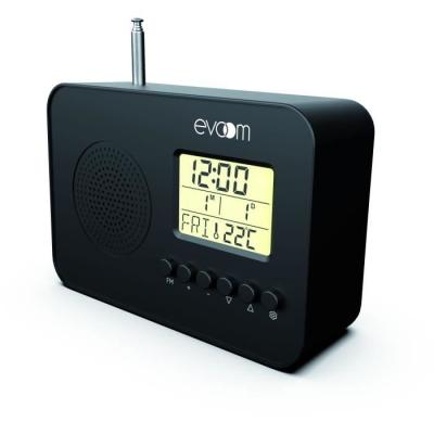 Radio réveil intelligent EVOOM LEKIO - Noir, date, heure, température et humidité