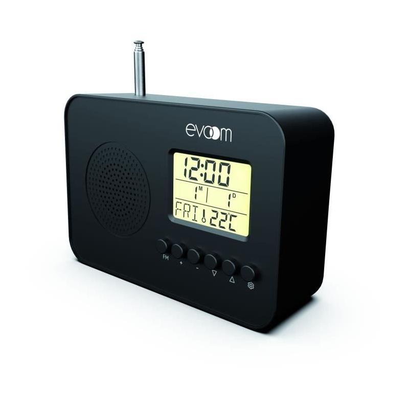 Radio réveil intelligent EVOOM LEKIO - Noir, date, heure, température et humidité
