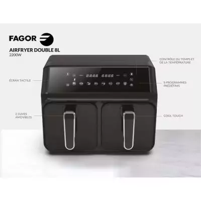 FAGOR Airfryer 8L - Friteuse sans huile 2 cuves de 4L - 2200W