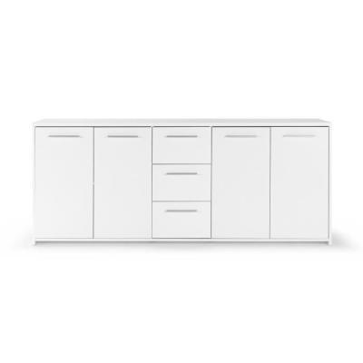 Buffet 4 portes 3 tiroirs blanc mat - Design épuré - Bois certifié FSC