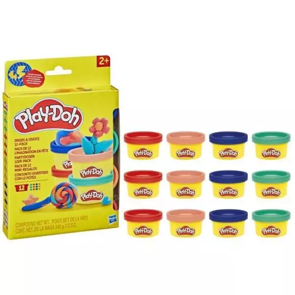 Play-Doh Pack de 12 L'imagination en fete, autocollants et pots de pâte a modeler de 28 g, petits cadeaux, loisirs créatifs p