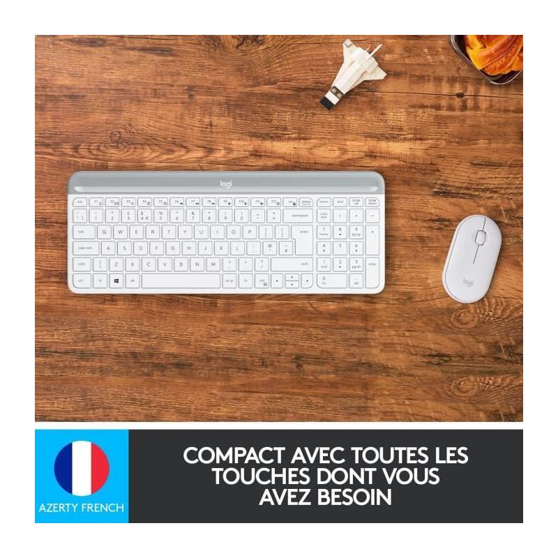 Ensemble Clavier Souris Logitech MK470 Slim Blanc - Sans fil et Silencieux