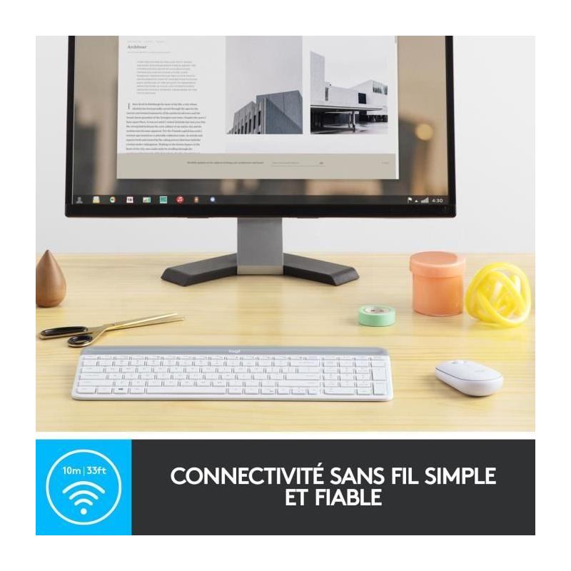 Ensemble Clavier Souris Logitech MK470 Slim Blanc - Sans fil et Silencieux