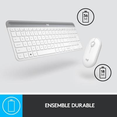 Ensemble Clavier Souris Logitech MK470 Slim Blanc - Sans fil et Silencieux