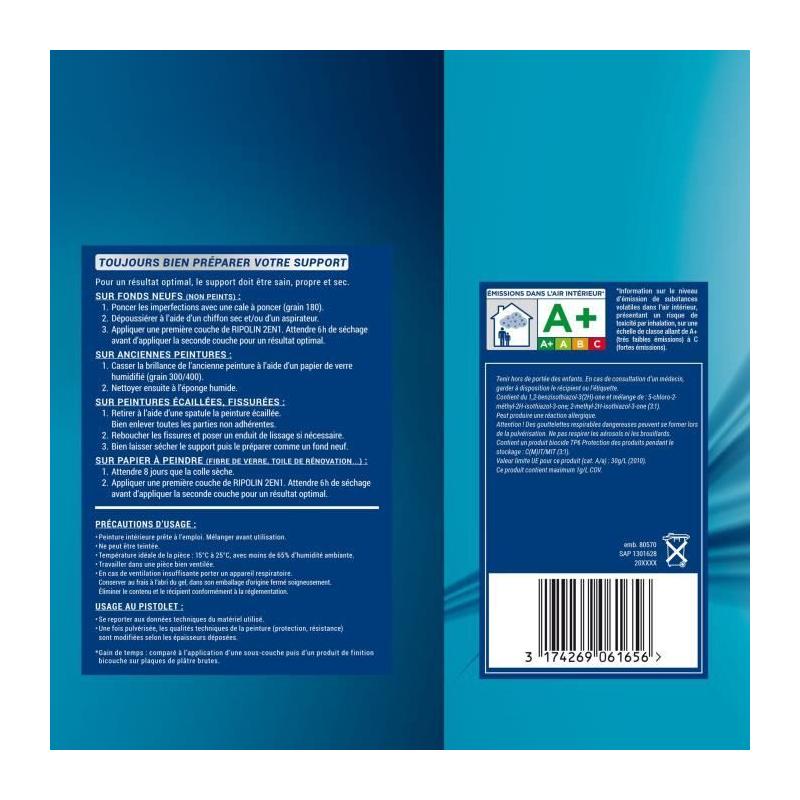 Peinture blanche mate 2en1 pour murs et plafonds - RIPOLIN 10L