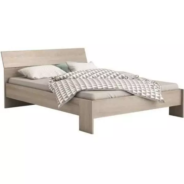 DEMEYERE PRICY Lit 140 x 190/200 cm - Décor Chene shannon - L 145 x P 205 x H 79 cm