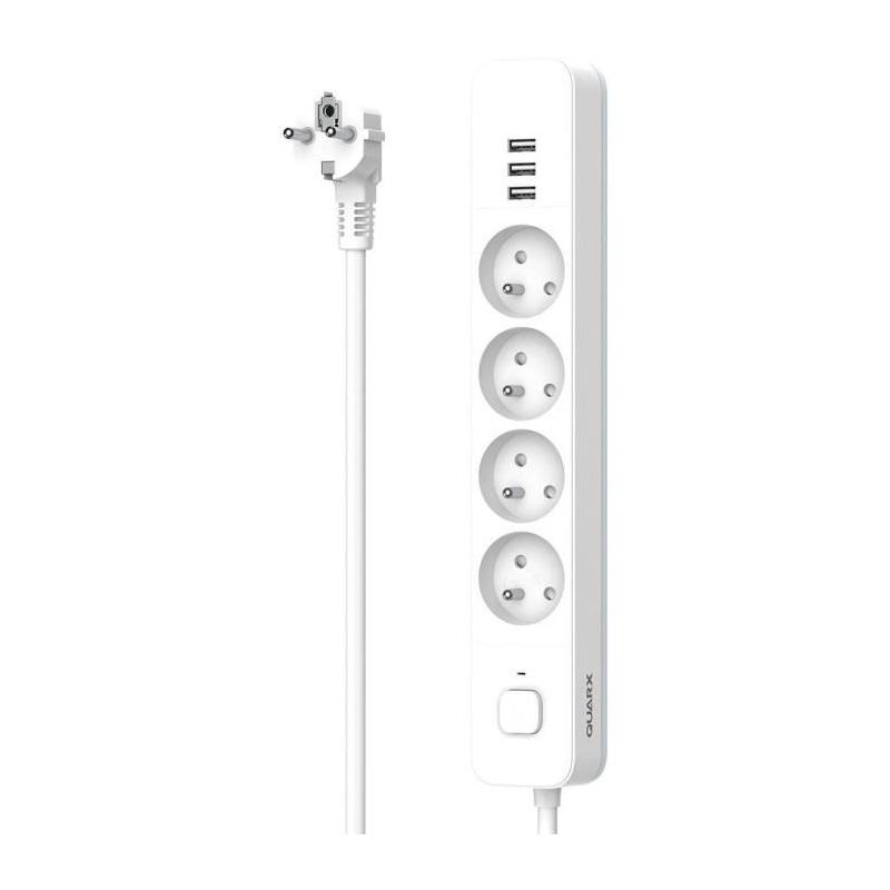 Multiprise QUARX - 4 prises + 3 ports USB - Câble 1,5m