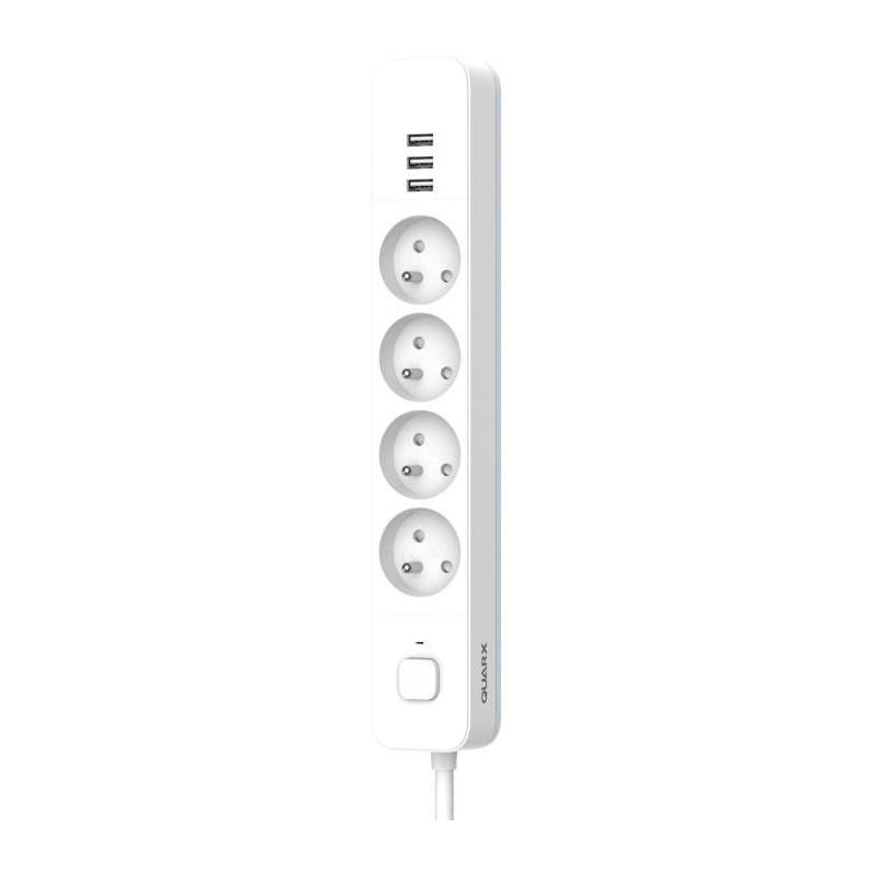 Multiprise QUARX - 4 prises + 3 ports USB - Câble 1,5m
