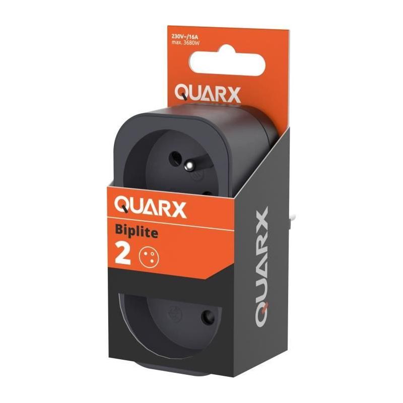 Multiprise Biplite QUARX - 2P 16A - Noir et gris anthracite