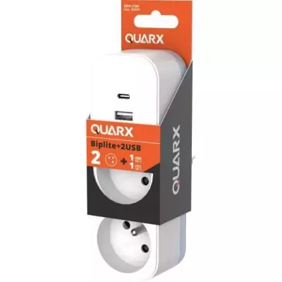Biplite QUARX - Multiprise 2P 16A avec USB-A et USB-C