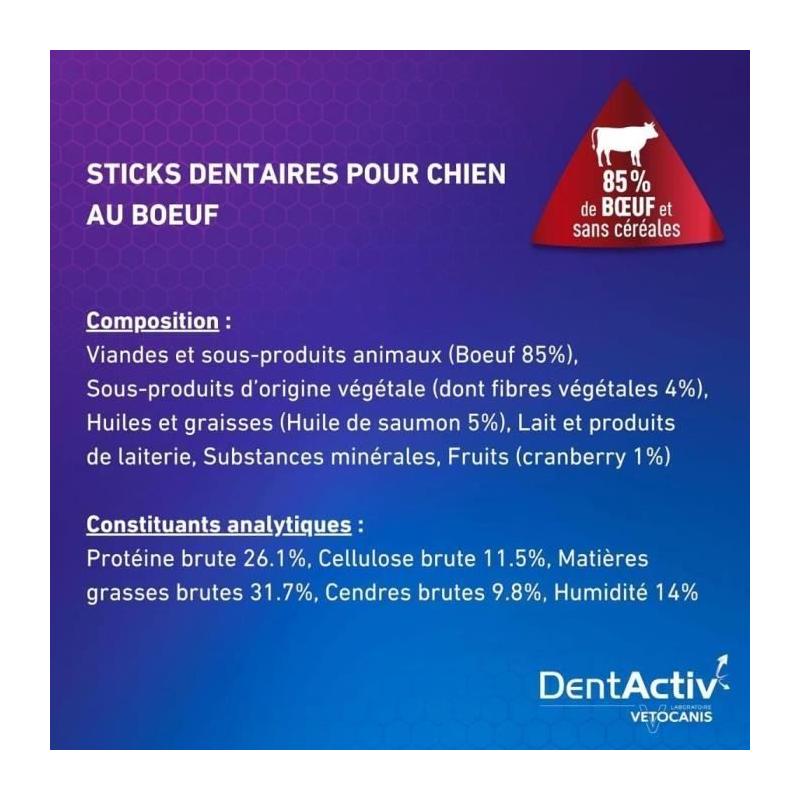 DentActiv - 7 Bâtonnets VETOCANIS pour Chien 15kg+