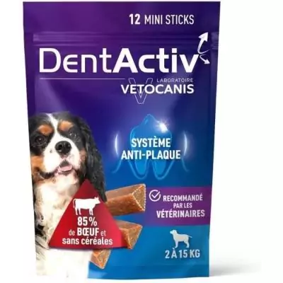 FRIANDISE DentActiv - 12 Mini Bâtonnets Hygiène Bucco-Dentaire - VETOCANIS