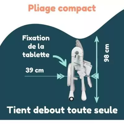 Chaise haute BAMBISOL multipositions - Inclinable - Pour 3 ans max - Beige / Blanc