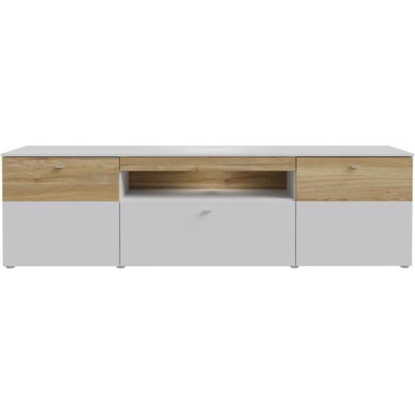 Meuble TV - COMO - 2 portes - Gris / Chene - 209,8 x 52 x 59,3 cm