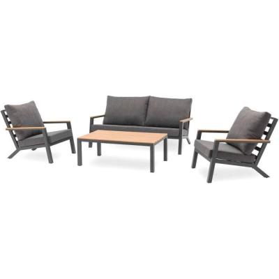 Salon de jardin aluminium 5 places gris anthracite et polywood - KOMMOS