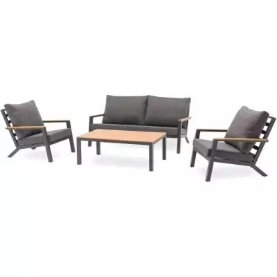 Salon de jardin aluminium 5 places gris anthracite et polywood - KOMMOS