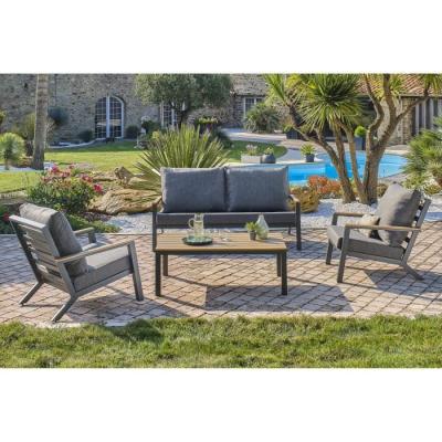 Salon de jardin aluminium 5 places gris anthracite et polywood - KOMMOS