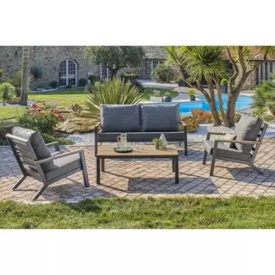 Salon de jardin aluminium 5 places gris anthracite et polywood - KOMMOS Salon de jardin aluminium 5 places gris anthracite et polywood - KOMMOS