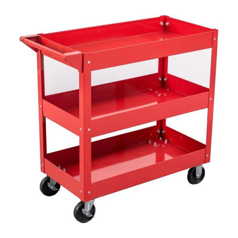 Servante d'atelier 3 plateaux sur roues DOMAC - Rouge - Compacte et pratique