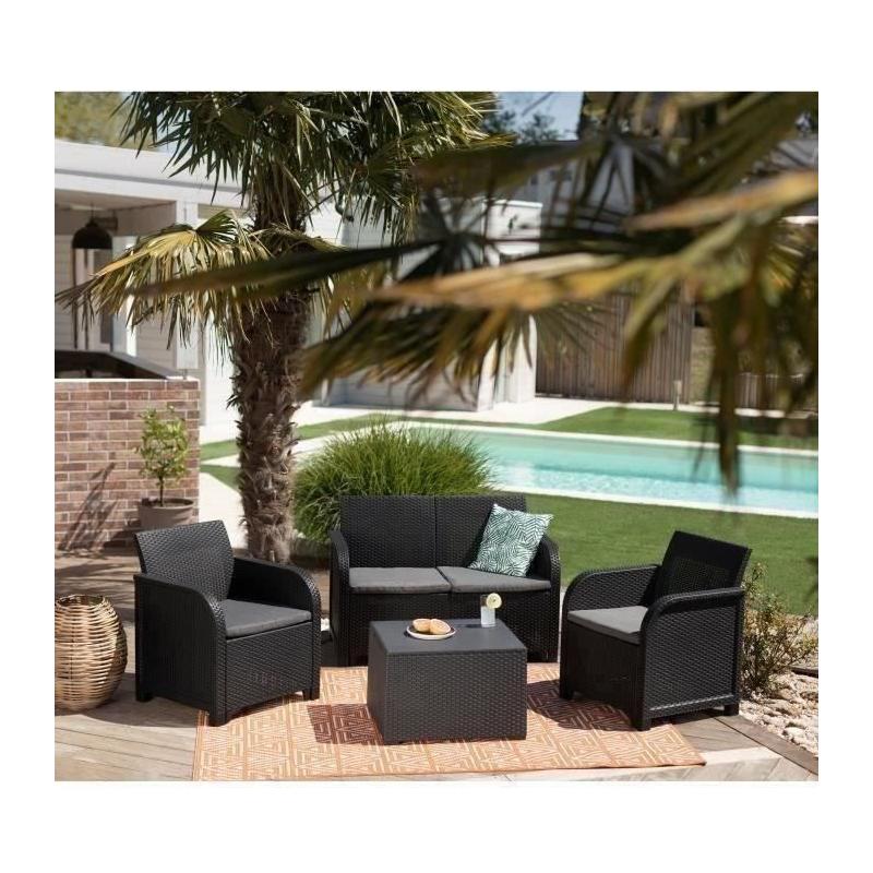 Salon de jardin avec coffre de rangement - Allibert by KETER - Gris graphite
