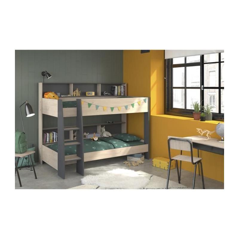 Lits superposés enfant Parisot JIM - Chene Jackson/Gris Ombre