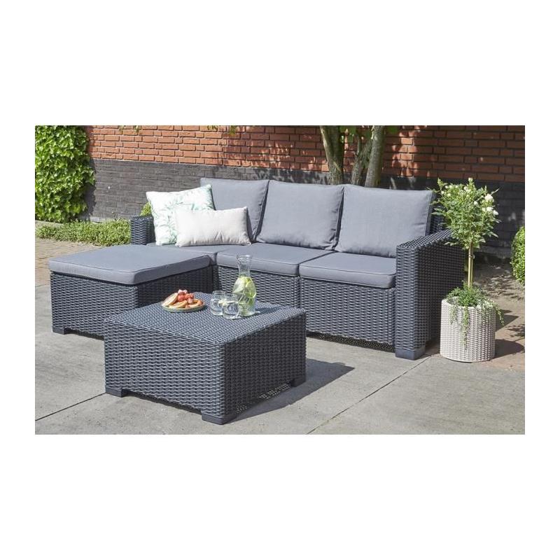 Ensemble de jardin en résine tressée gris graphite avec pouf et table basse - KETER - 4 personnes